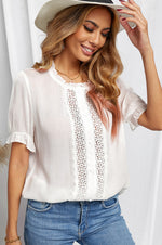 Lace Crochet Frilled Short Sleeve Top