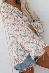 Floral Drawstring Bell Sleeve Top
