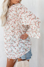 Floral Drawstring Bell Sleeve Top
