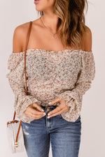 Ditsy Floral Off-Shoulder Frill Trim Cropped Top