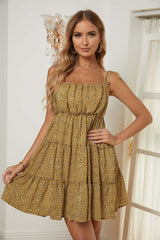 A-line Layered Ruffled Floral Dress