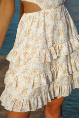 Floral Cutout Ruffle Shoulder Tiered Mini Dress