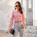 Floral Bubble Sleeve Smocked Top