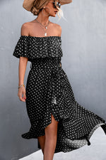 Polka Dot Layered Off-Shoulder Belted Dress