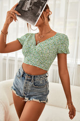 Ditsy Floral Puff Sleeve Cropped Top