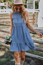 Sleeveless Frill Neck Tiered Dress