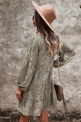 Leopard Print V Neck Tiered Pleated Dress