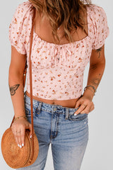 Floral Square Neck Puff Sleeve Cropped Top