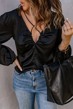 Plunge Puff Sleeve Blouse