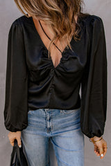Plunge Puff Sleeve Blouse