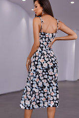 Floral Print Tie-Shoulder Split Midi Dress