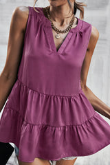 Notched Neck Tiered Sleeveless Top