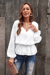 Floral Jacquard Buttoned Long Sleeve Blouse