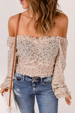 Ditsy Floral Off-Shoulder Frill Trim Cropped Top