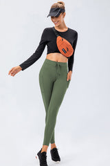 Drawstring Sports Leggings with Side Pockets