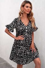 Leopard Ruffled Dress with Buttons